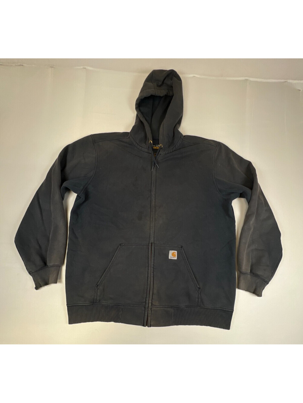 Carhartt Men XL Tall Zip Up Hoodie Faded Black Original Fit Workwear Sweatshirt